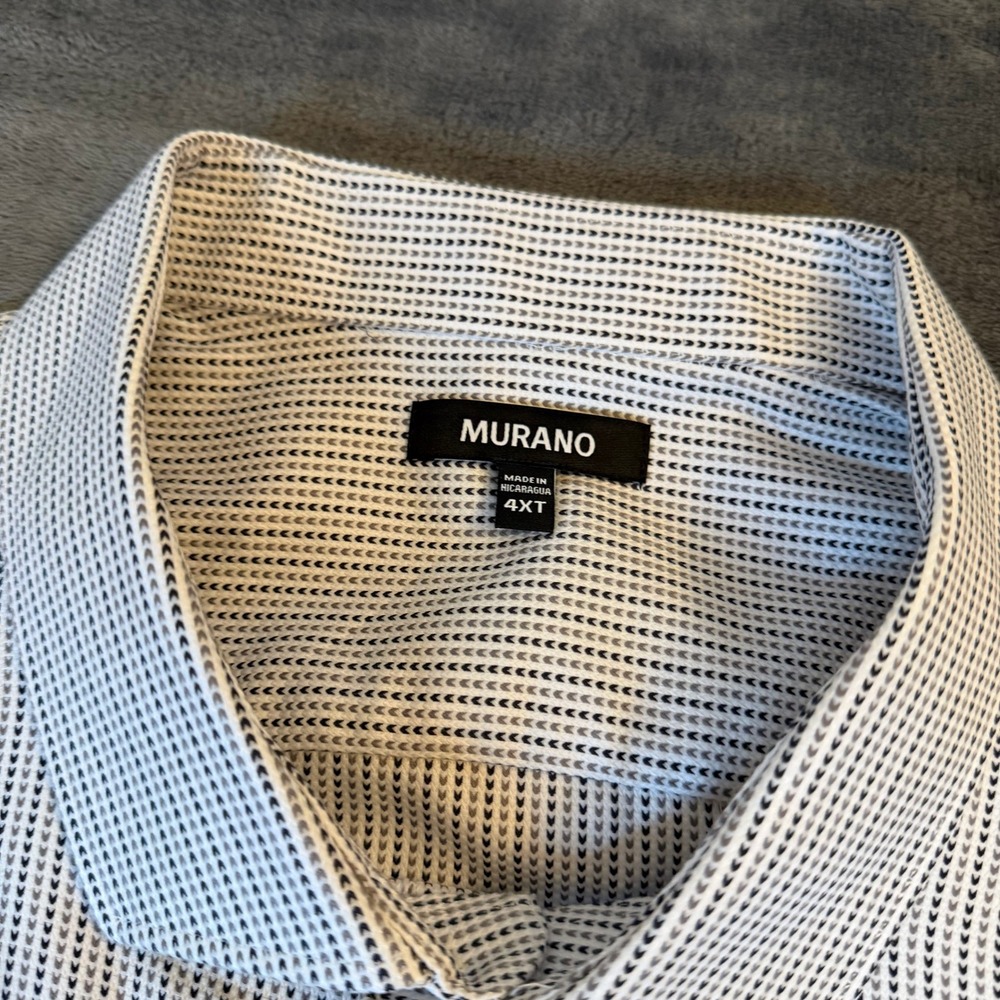 Murano Dress Shirt Mens 4X Large Tall White Black Geometric Long Sleeve Cotton - Picture 2 of 12